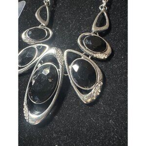 Paparazzi Silver & Black Faceted Stone Necklace & Earrings Set